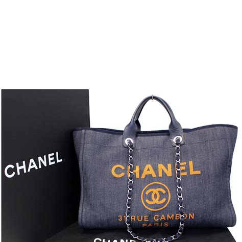 chanel large denim shopping bag|Chanel denim tote bag.